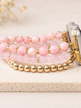 Apple Watch Band 38/40mm Rose Quartz Pink Howlite Gold Hematite Beaded Bracelet